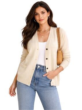 VINTAGE WOOL NEUTRAL HOGG OF HAWICK SCOTLAND KNIT CARDIGAN